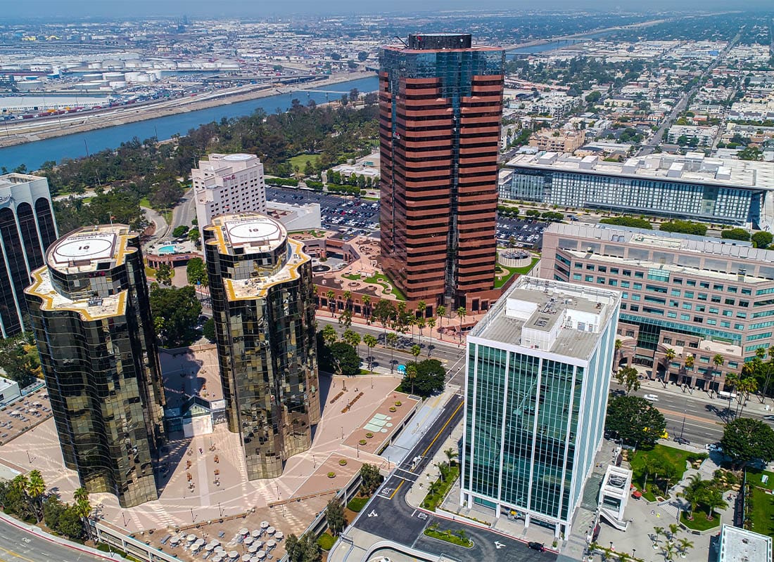 Long Beach, CA - Beautiful Aerial View of Downtown Long Beach, CA on a Sunny Day